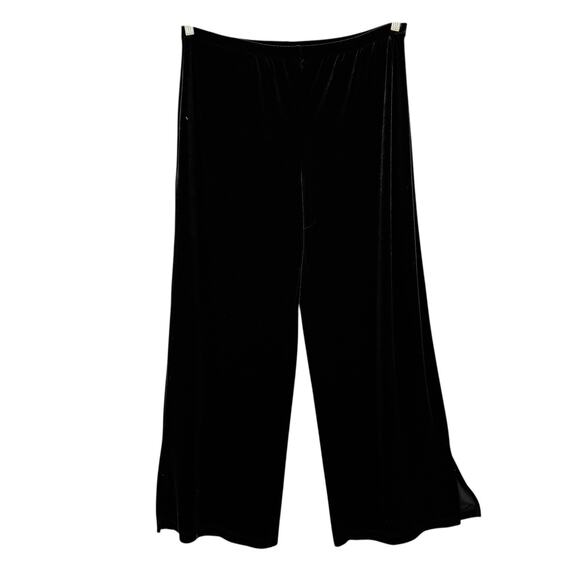 Chicos 3 Velvet Velour Pull on Wide leg Pants size XL Black 33" Inseam split cuf - Picture 2 of 8